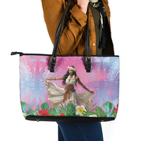 Woman Polynesian Tattoos Leather Tote Bag Tropical Flower - Sweets Vibrant Color LT03 - Polynesian Pride