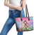 Woman Polynesian Tattoos Leather Tote Bag Tropical Flower - Sweets Vibrant Color