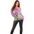 Woman Polynesian Tattoos Off Shoulder Sweater Tropical Flower - Sweets Vibrant Color