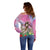 Woman Polynesian Tattoos Off Shoulder Sweater Tropical Flower - Sweets Vibrant Color