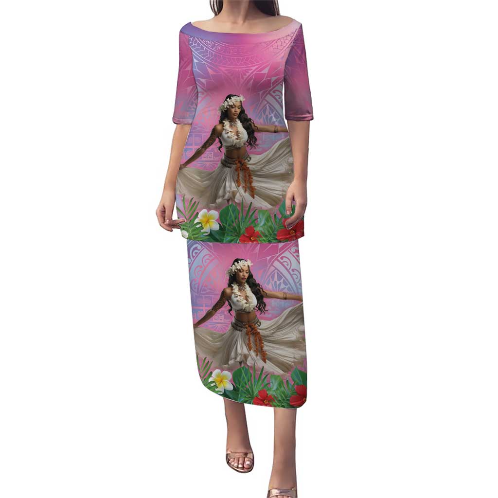 Woman Polynesian Tattoos Puletasi Tropical Flower - Sweets Vibrant Color LT03 Long Dress Vibrant Gradient - Polynesian Pride