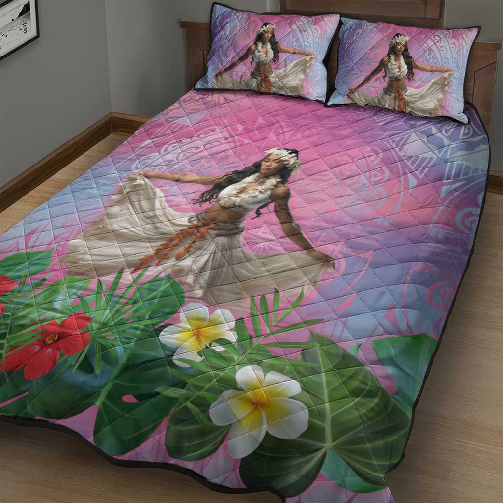 Woman Polynesian Tattoos Quilt Bed Set Tropical Flower - Sweets Vibrant Color LT03 - Polynesian Pride