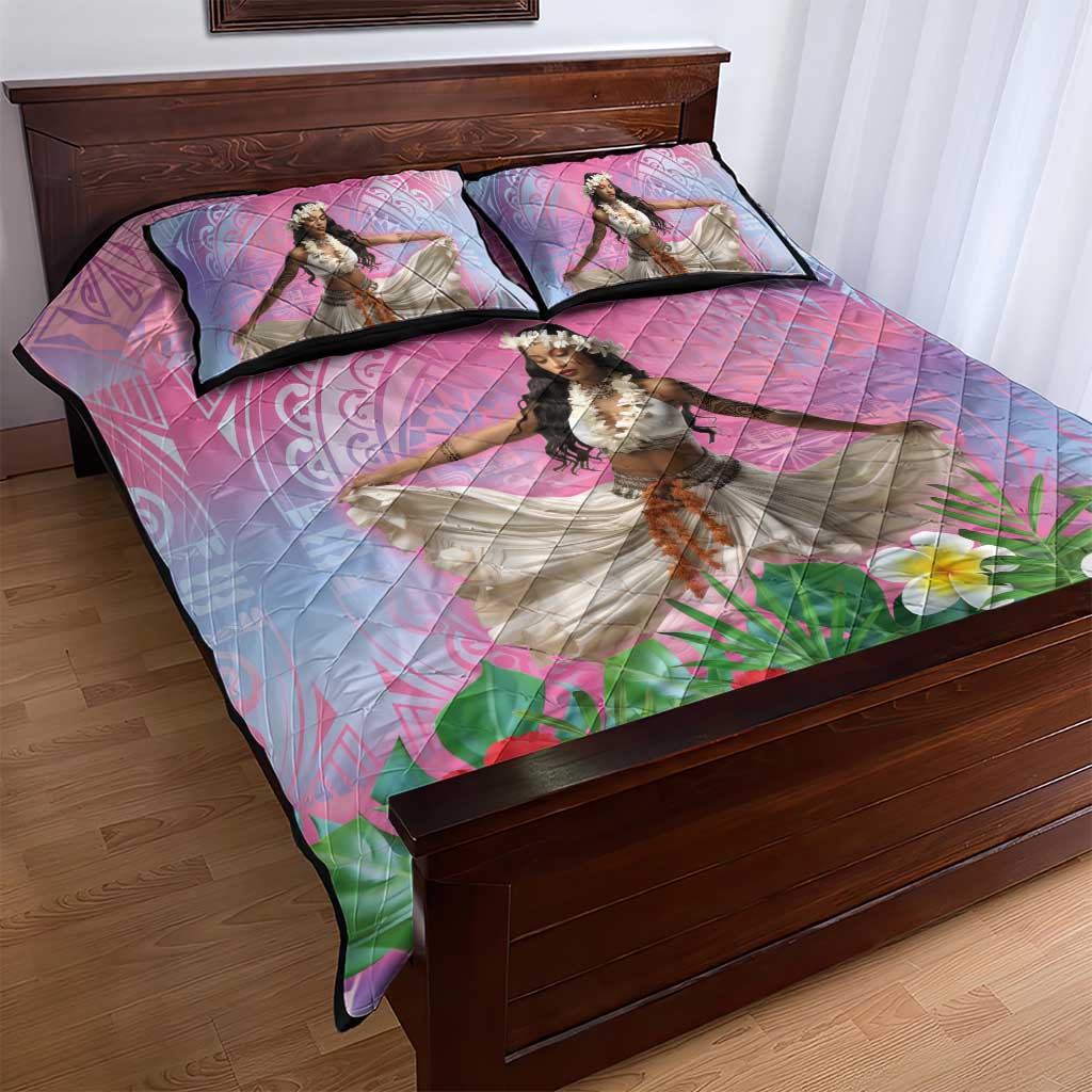 Woman Polynesian Tattoos Quilt Bed Set Tropical Flower - Sweets Vibrant Color LT03 - Polynesian Pride