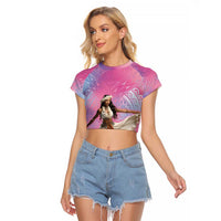 Woman Polynesian Tattoos Raglan Cropped T Shirt Tropical Flower - Sweets Vibrant Color LT03 Female Vibrant Gradient - Polynesian Pride