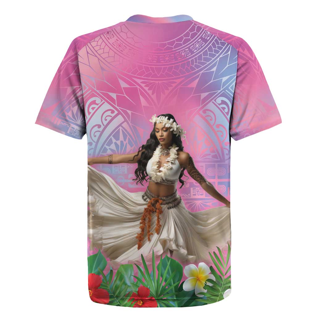 Woman Polynesian Tattoos Rugby Jersey Tropical Flower - Sweets Vibrant Color LT03 - Polynesian Pride