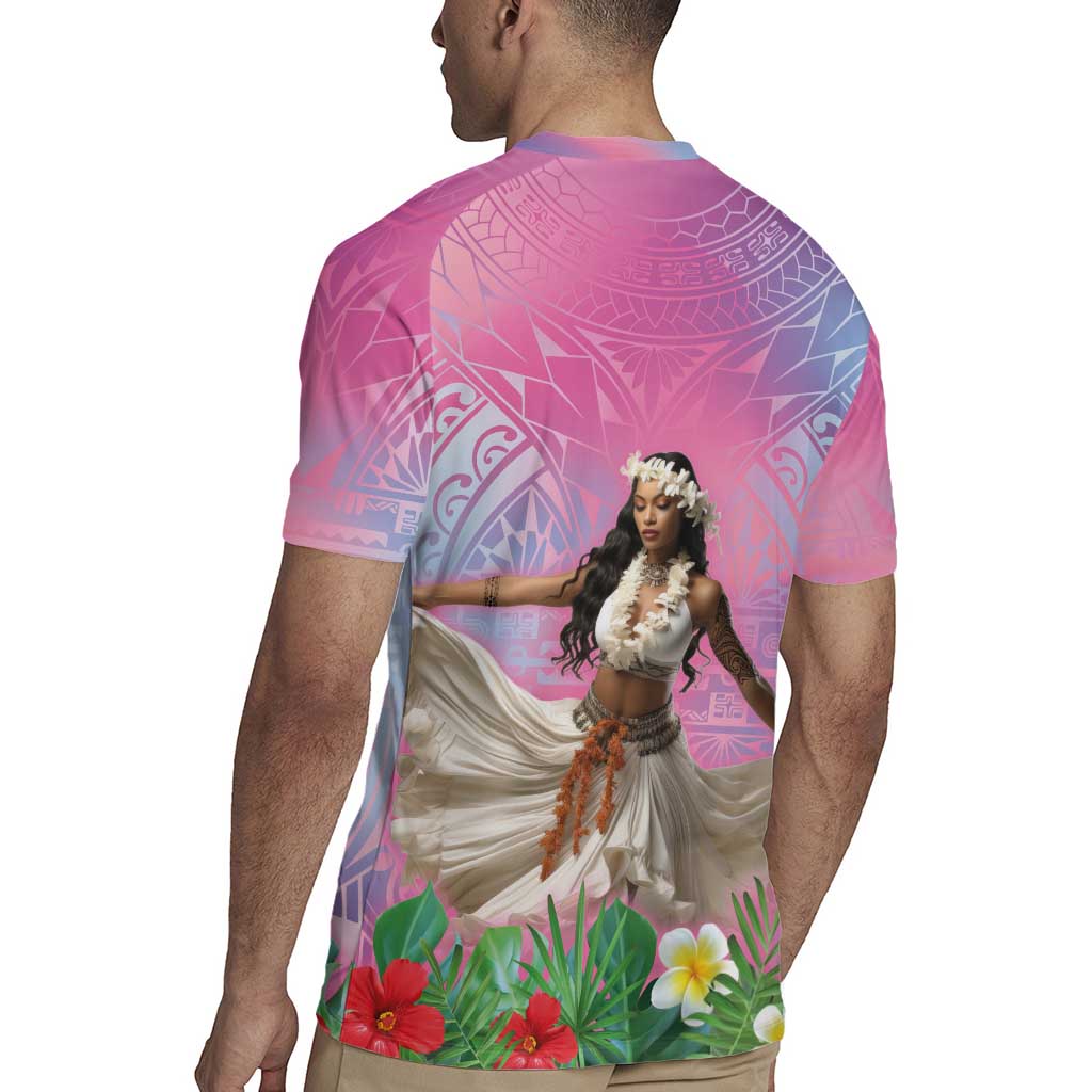 Woman Polynesian Tattoos Rugby Jersey Tropical Flower - Sweets Vibrant Color LT03 - Polynesian Pride