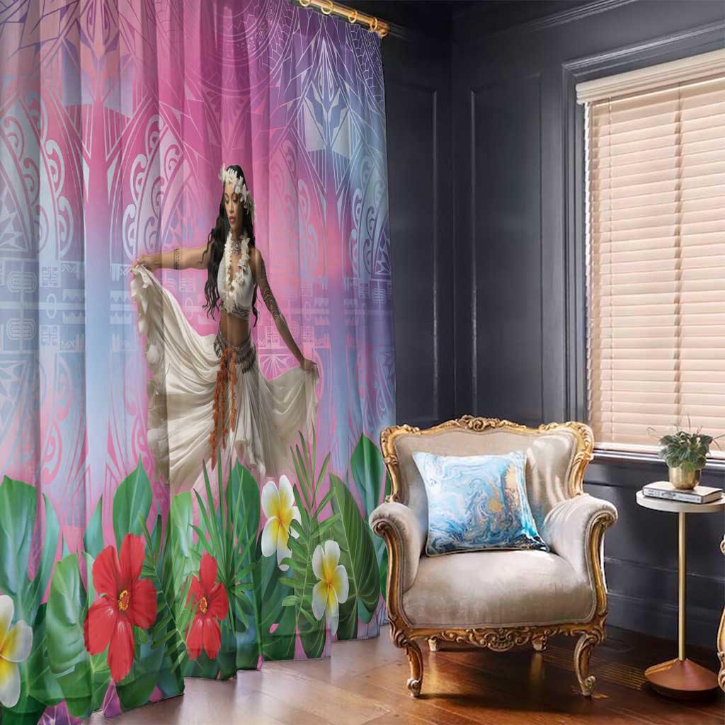 Woman Polynesian Tattoos Window Curtain Tropical Flower - Sweets Vibrant Color LT03 - Polynesian Pride