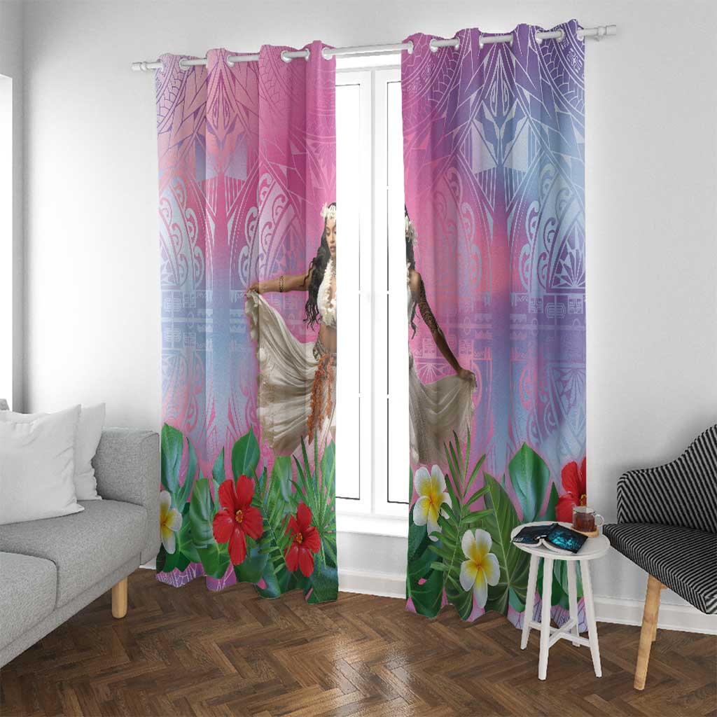 Woman Polynesian Tattoos Window Curtain Tropical Flower - Sweets Vibrant Color LT03 With Grommets Vibrant Gradient - Polynesian Pride