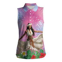 Woman Polynesian Tattoos Women Sleeveless Polo Shirt Tropical Flower - Sweets Vibrant Color