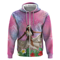 Woman Polynesian Tattoos Zip Hoodie Tropical Flower - Sweets Vibrant Color