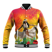 Woman Polynesian Tattoos Baseball Jacket Tropical Flower - Vibrant Hot Color LT03 Unisex Vibrant Gradient - Polynesian Pride