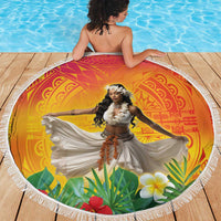 Woman Polynesian Tattoos Beach Blanket Tropical Flower - Vibrant Hot Color LT03 - Polynesian Pride