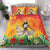 Woman Polynesian Tattoos Bedding Set Tropical Flower - Vibrant Hot Color