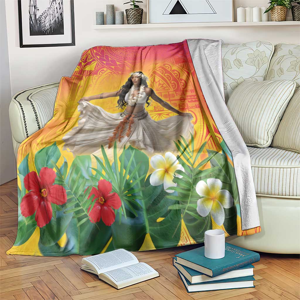 Woman Polynesian Tattoos Blanket Tropical Flower - Vibrant Hot Color LT03 Vibrant Gradient - Polynesian Pride
