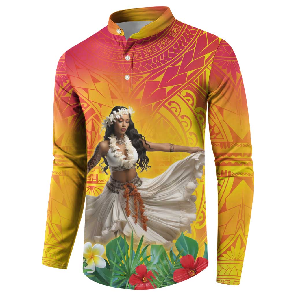 Woman Polynesian Tattoos Button Sweatshirt Tropical Flower - Vibrant Hot Color LT03 - Polynesian Pride