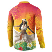 Woman Polynesian Tattoos Button Sweatshirt Tropical Flower - Vibrant Hot Color LT03 - Polynesian Pride