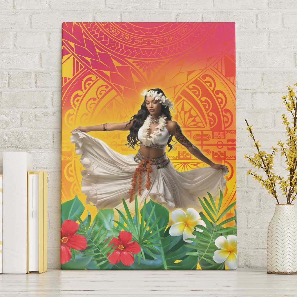 Woman Polynesian Tattoos Canvas Wall Art Tropical Flower - Vibrant Hot Color