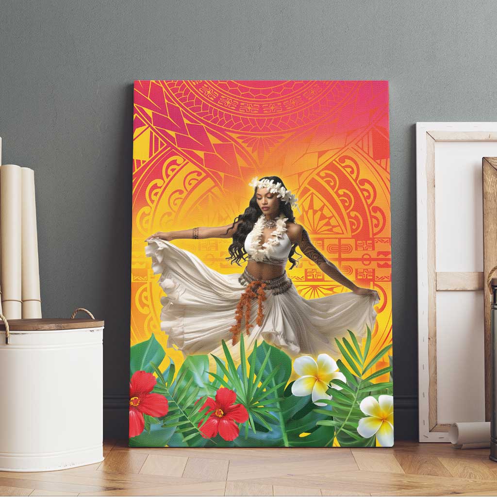 Woman Polynesian Tattoos Canvas Wall Art Tropical Flower - Vibrant Hot Color LT03 - Polynesian Pride