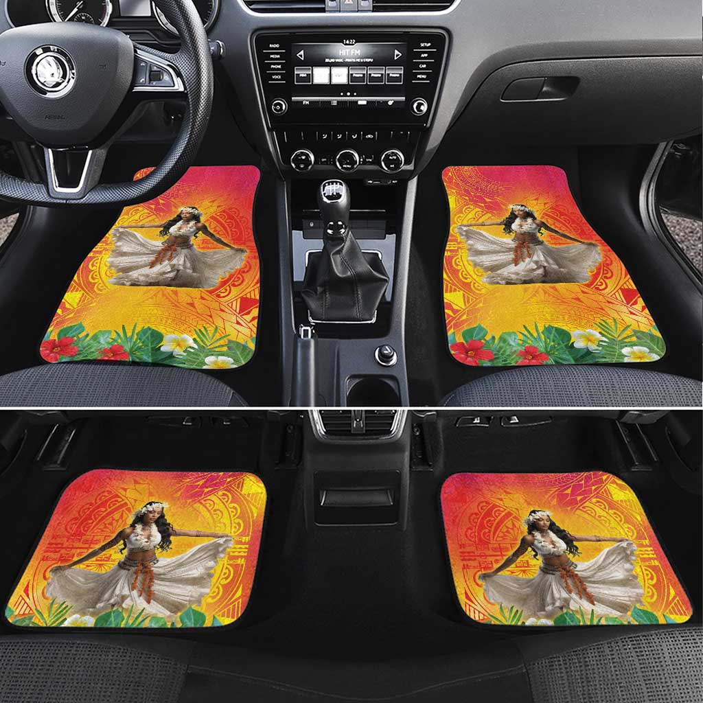 Woman Polynesian Tattoos Car Mats Tropical Flower - Vibrant Hot Color LT03 Set 4pcs Vibrant Gradient - Polynesian Pride