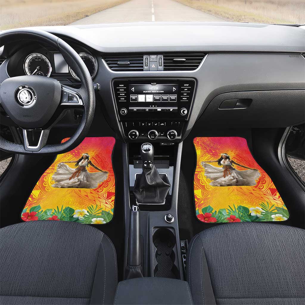 Woman Polynesian Tattoos Car Mats Tropical Flower - Vibrant Hot Color LT03 Set 2pcs - Front Vibrant Gradient - Polynesian Pride