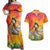 Woman Polynesian Tattoos Couples Matching Off Shoulder Maxi Dress and Hawaiian Shirt Tropical Flower - Vibrant Hot Color