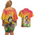 Woman Polynesian Tattoos Couples Matching Off Shoulder Short Dress and Hawaiian Shirt Tropical Flower - Vibrant Hot Color