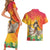 Woman Polynesian Tattoos Couples Matching Short Sleeve Bodycon Dress and Hawaiian Shirt Tropical Flower - Vibrant Hot Color