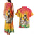 Woman Polynesian Tattoos Couples Matching Tank Maxi Dress and Hawaiian Shirt Tropical Flower - Vibrant Hot Color