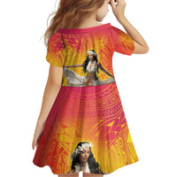 Woman Polynesian Tattoos Family Matching Long Sleeve Bodycon Dress and Hawaiian Shirt Tropical Flower - Vibrant Hot Color