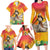 Woman Polynesian Tattoos Family Matching Long Sleeve Bodycon Dress and Hawaiian Shirt Tropical Flower - Vibrant Hot Color