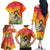 Woman Polynesian Tattoos Family Matching Off The Shoulder Long Sleeve Dress and Hawaiian Shirt Tropical Flower - Vibrant Hot Color