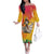 Woman Polynesian Tattoos Family Matching Off The Shoulder Long Sleeve Dress and Hawaiian Shirt Tropical Flower - Vibrant Hot Color