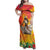 Woman Polynesian Tattoos Family Matching Off Shoulder Maxi Dress and Hawaiian Shirt Tropical Flower - Vibrant Hot Color