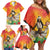 Woman Polynesian Tattoos Family Matching Off Shoulder Short Dress and Hawaiian Shirt Tropical Flower - Vibrant Hot Color