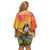 Woman Polynesian Tattoos Family Matching Off Shoulder Short Dress and Hawaiian Shirt Tropical Flower - Vibrant Hot Color