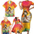 Woman Polynesian Tattoos Family Matching Short Sleeve Bodycon Dress and Hawaiian Shirt Tropical Flower - Vibrant Hot Color