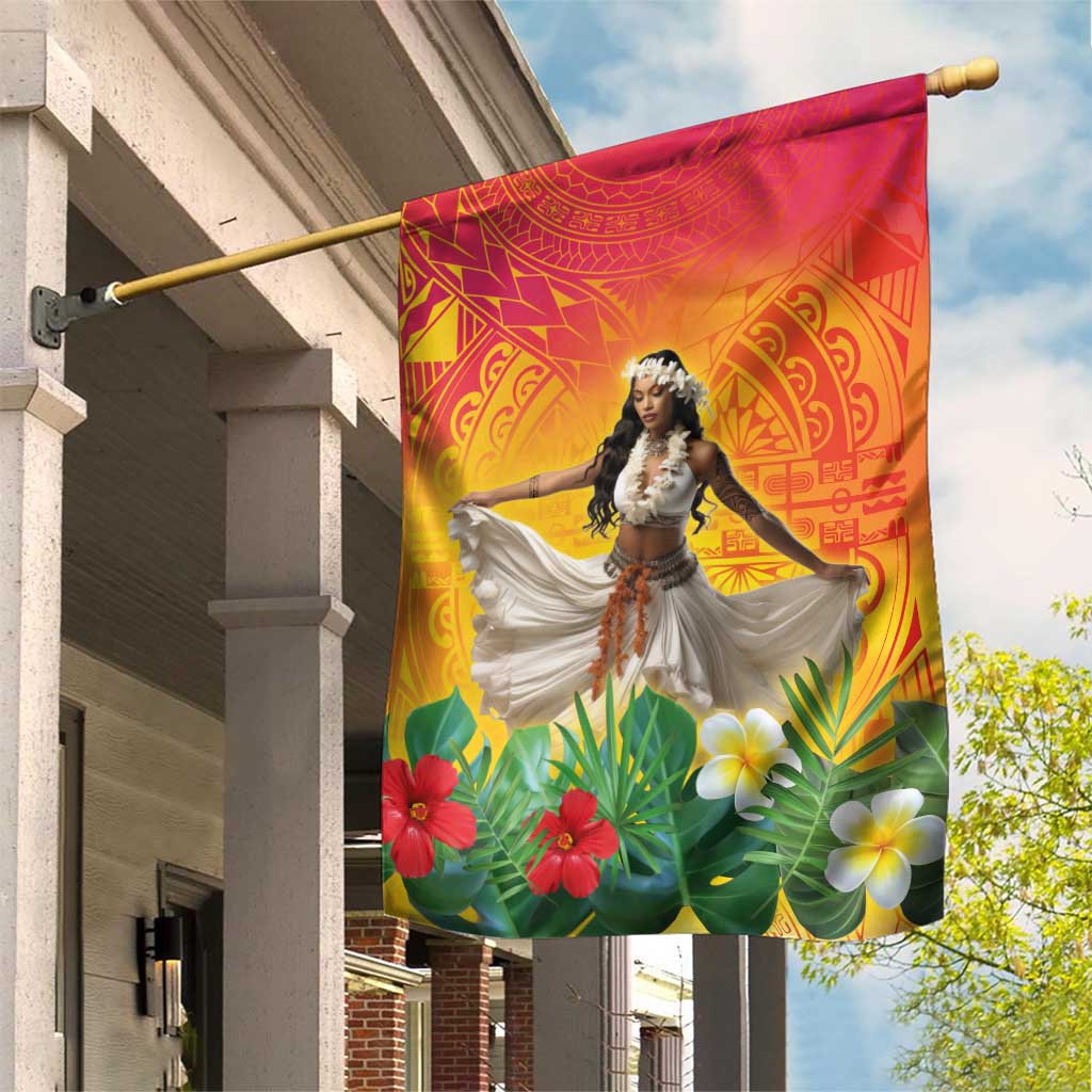 Woman Polynesian Tattoos Garden Flag Tropical Flower - Vibrant Hot Color LT03 House Flag Vibrant Gradient - Polynesian Pride