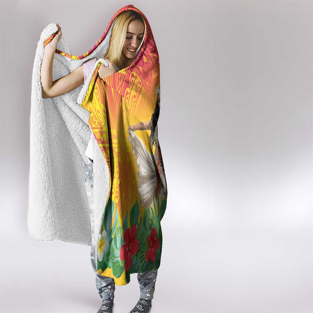 Woman Polynesian Tattoos Hooded Blanket Tropical Flower - Vibrant Hot Color LT03 - Polynesian Pride