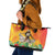 Woman Polynesian Tattoos Leather Tote Bag Tropical Flower - Vibrant Hot Color