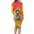 Woman Polynesian Tattoos Long Sleeve Bodycon Dress Tropical Flower - Vibrant Hot Color