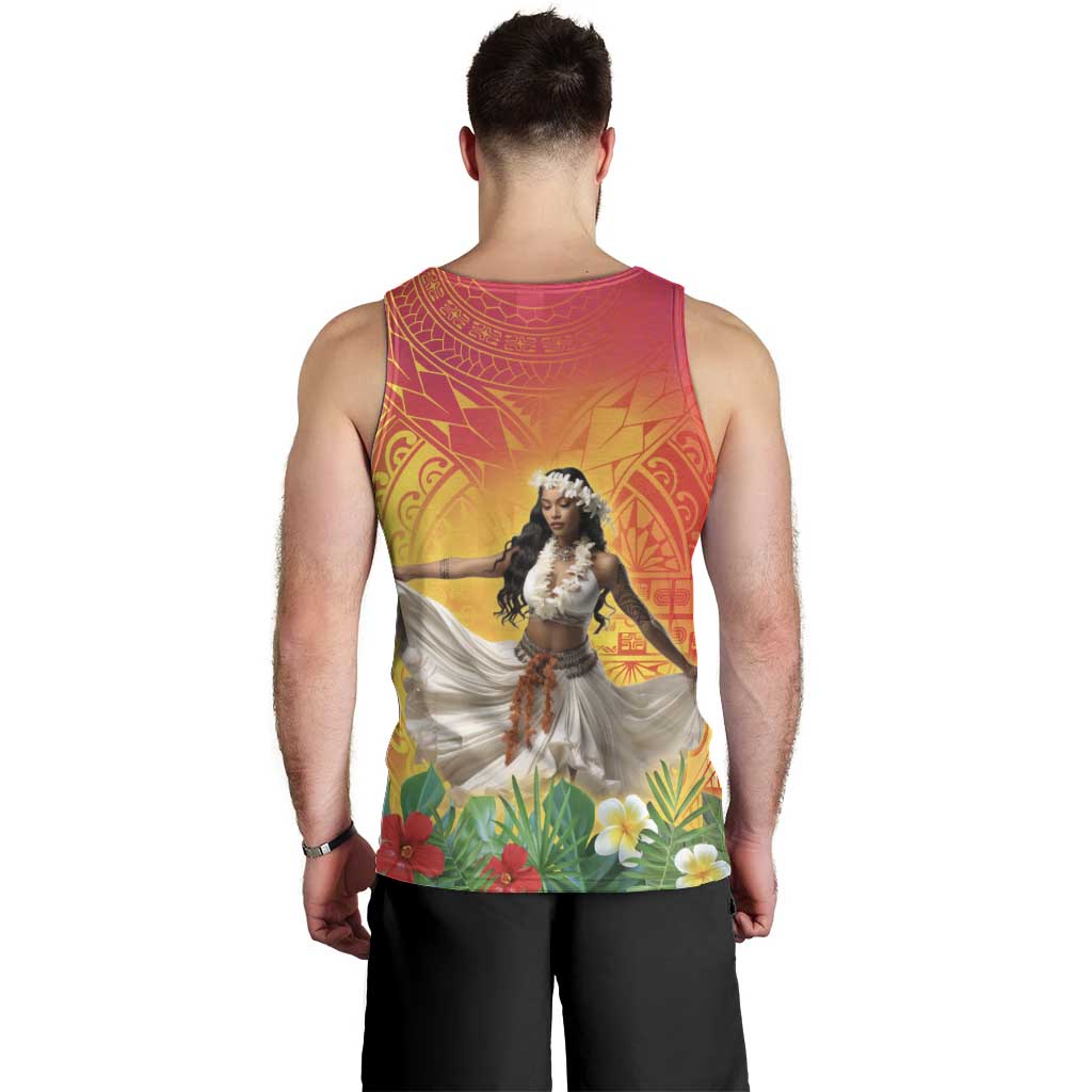 Woman Polynesian Tattoos Men Tank Top Tropical Flower - Vibrant Hot Color LT03 - Polynesian Pride