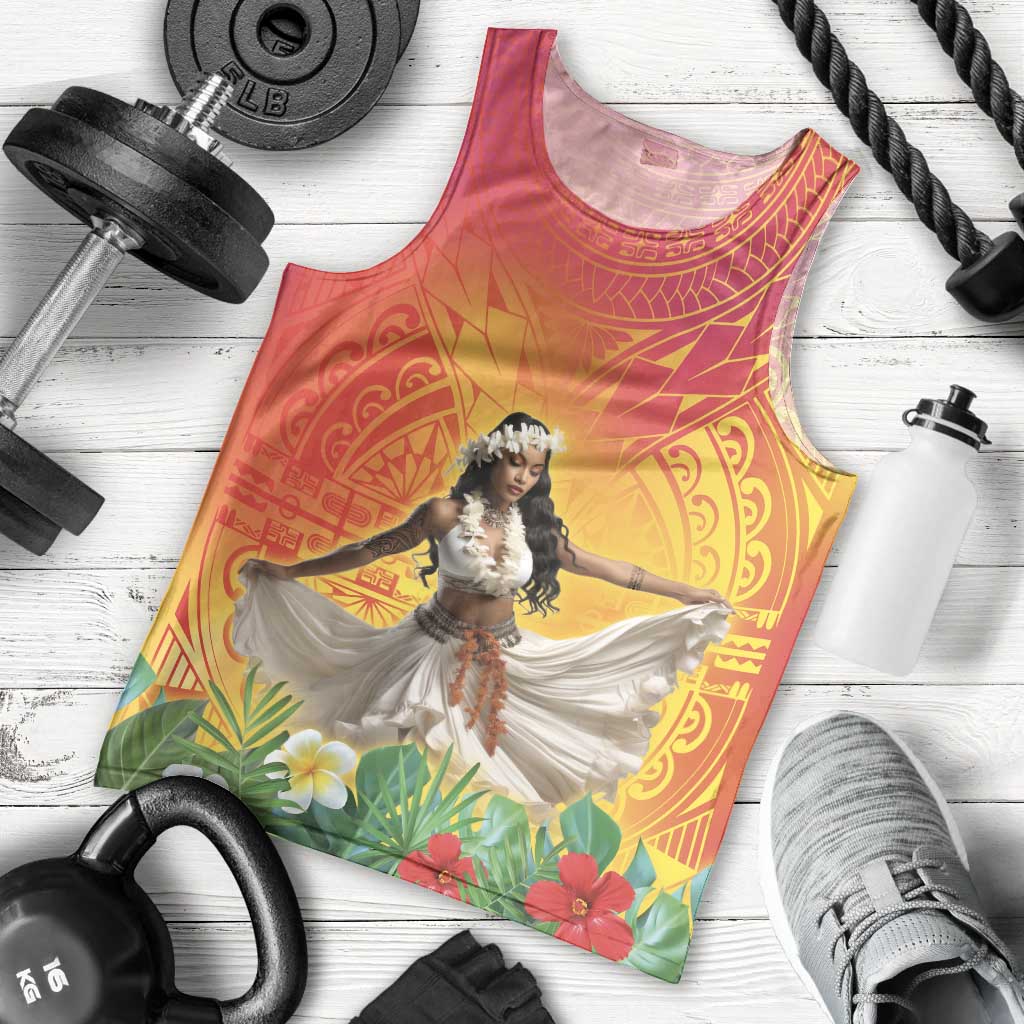 Woman Polynesian Tattoos Men Tank Top Tropical Flower - Vibrant Hot Color LT03 - Polynesian Pride