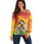 Woman Polynesian Tattoos Off Shoulder Sweater Tropical Flower - Vibrant Hot Color