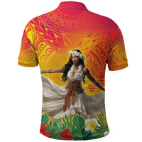 Woman Polynesian Tattoos Polo Shirt Tropical Flower - Vibrant Hot Color