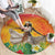 Woman Polynesian Tattoos Round Carpet Tropical Flower - Vibrant Hot Color