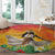 Woman Polynesian Tattoos Round Carpet Tropical Flower - Vibrant Hot Color