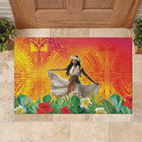 Woman Polynesian Tattoos Rubber Doormat Tropical Flower - Vibrant Hot Color LT03 Vibrant Gradient - Polynesian Pride