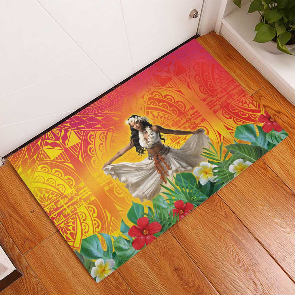Woman Polynesian Tattoos Rubber Doormat Tropical Flower - Vibrant Hot Color LT03 - Polynesian Pride