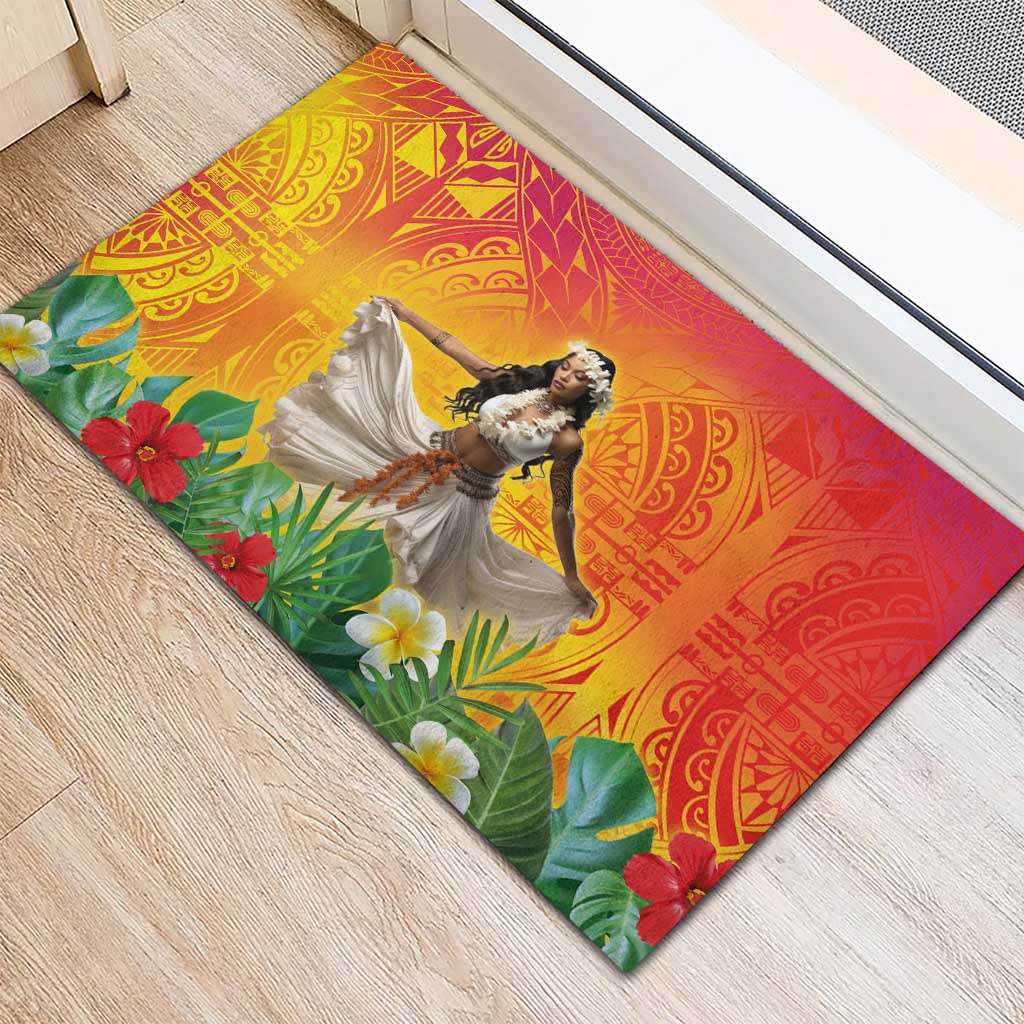 Woman Polynesian Tattoos Rubber Doormat Tropical Flower - Vibrant Hot Color LT03 - Polynesian Pride