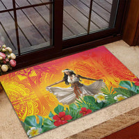 Woman Polynesian Tattoos Rubber Doormat Tropical Flower - Vibrant Hot Color LT03 - Polynesian Pride